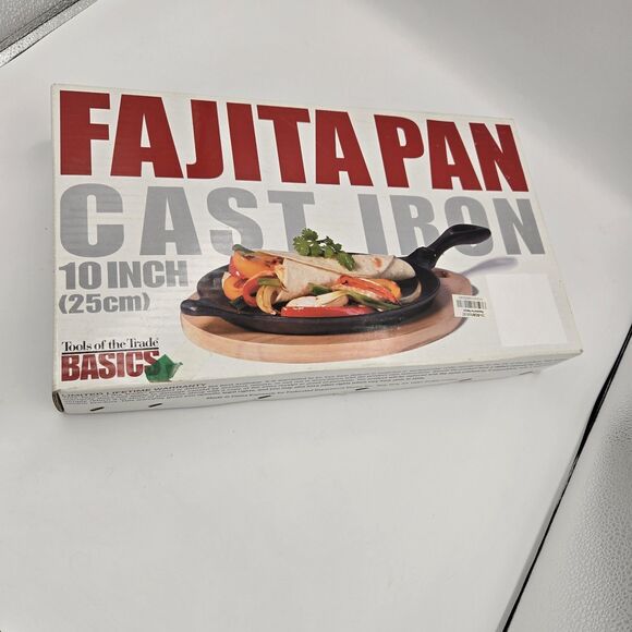 New Cast Iron Skillet 10" Fajita Pan With Wooden Serving Board Oval Shape NIB - Picture 6 of 6